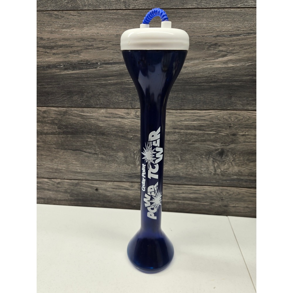 Cedar Point‎ Power Tower Souvenir Yard Glass Blue Plastic Cup with Lid and Straw